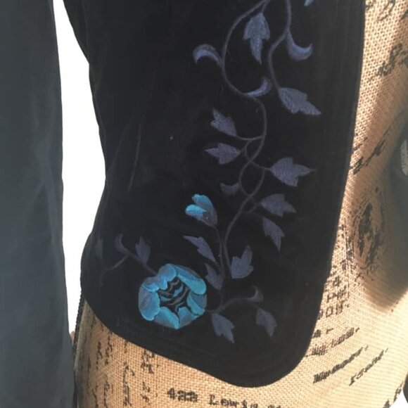 Lucky Brand Floral Embroidered Velvet Velour Blazer Jacket - Picture 3 of 7